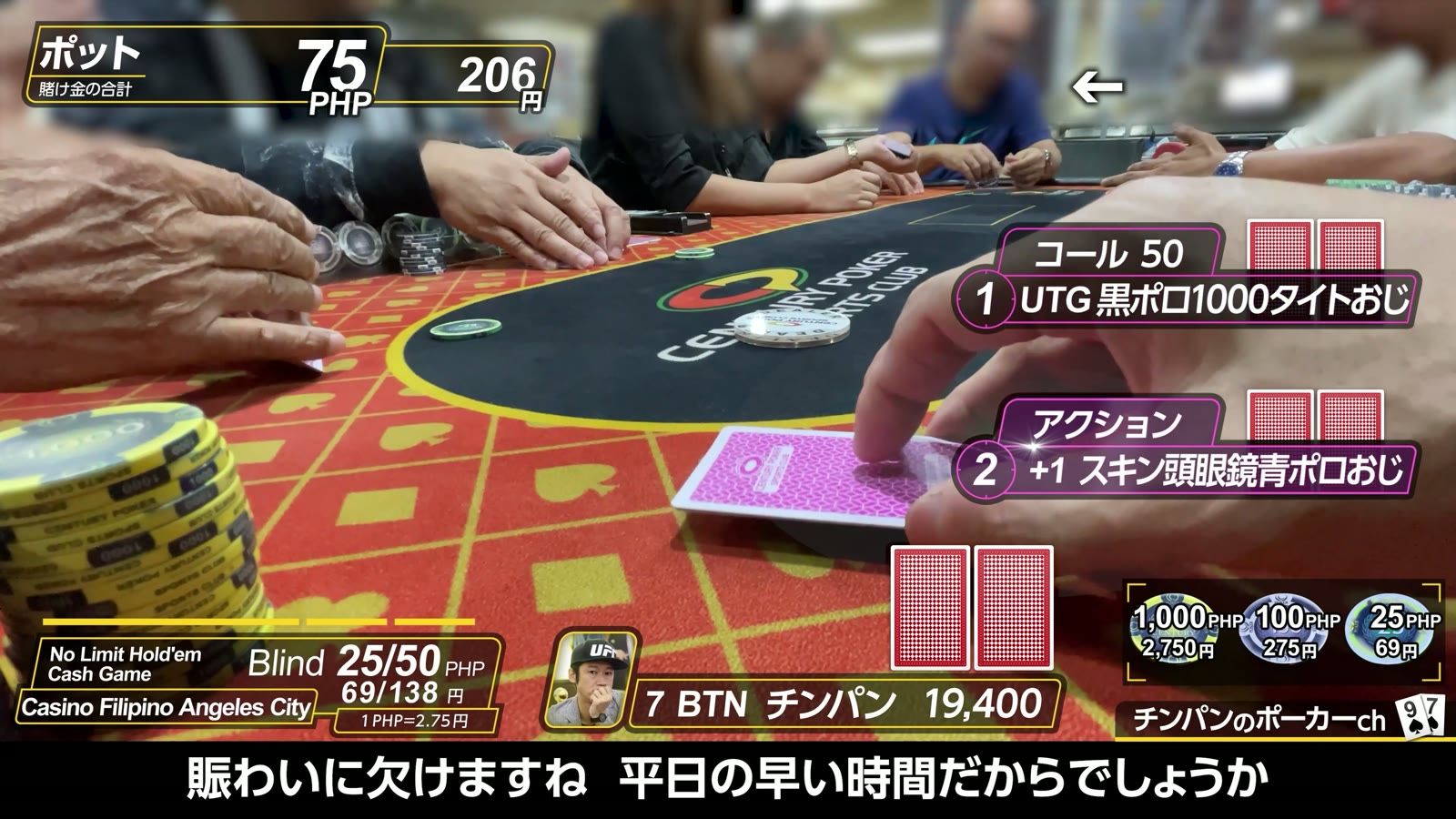 Casino Filipino Angeles City の卓。平日の早い時間は賑わいに欠ける