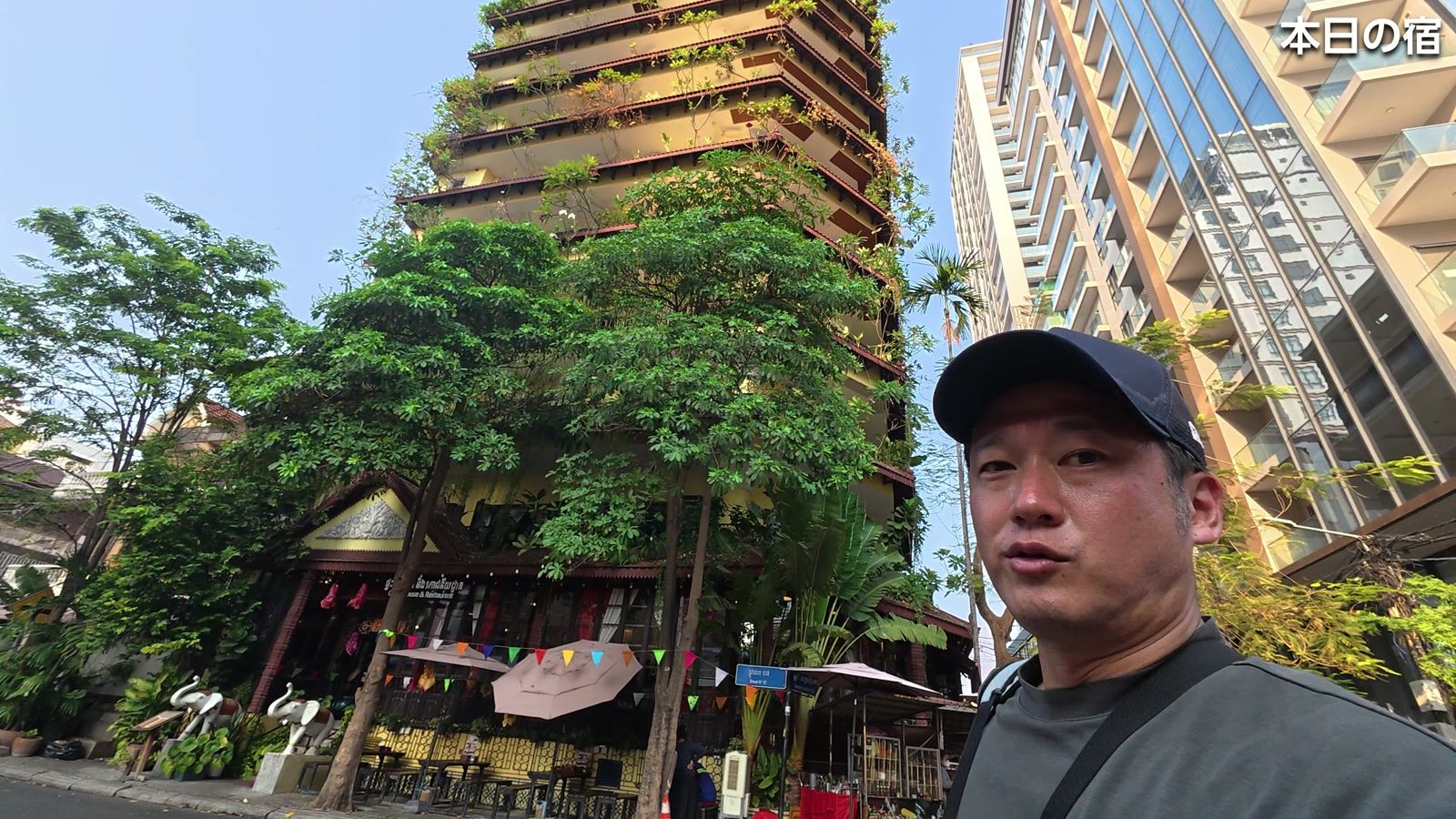 Khmer Surin Boutique Guesthouse。建物から緑がはみ出ている