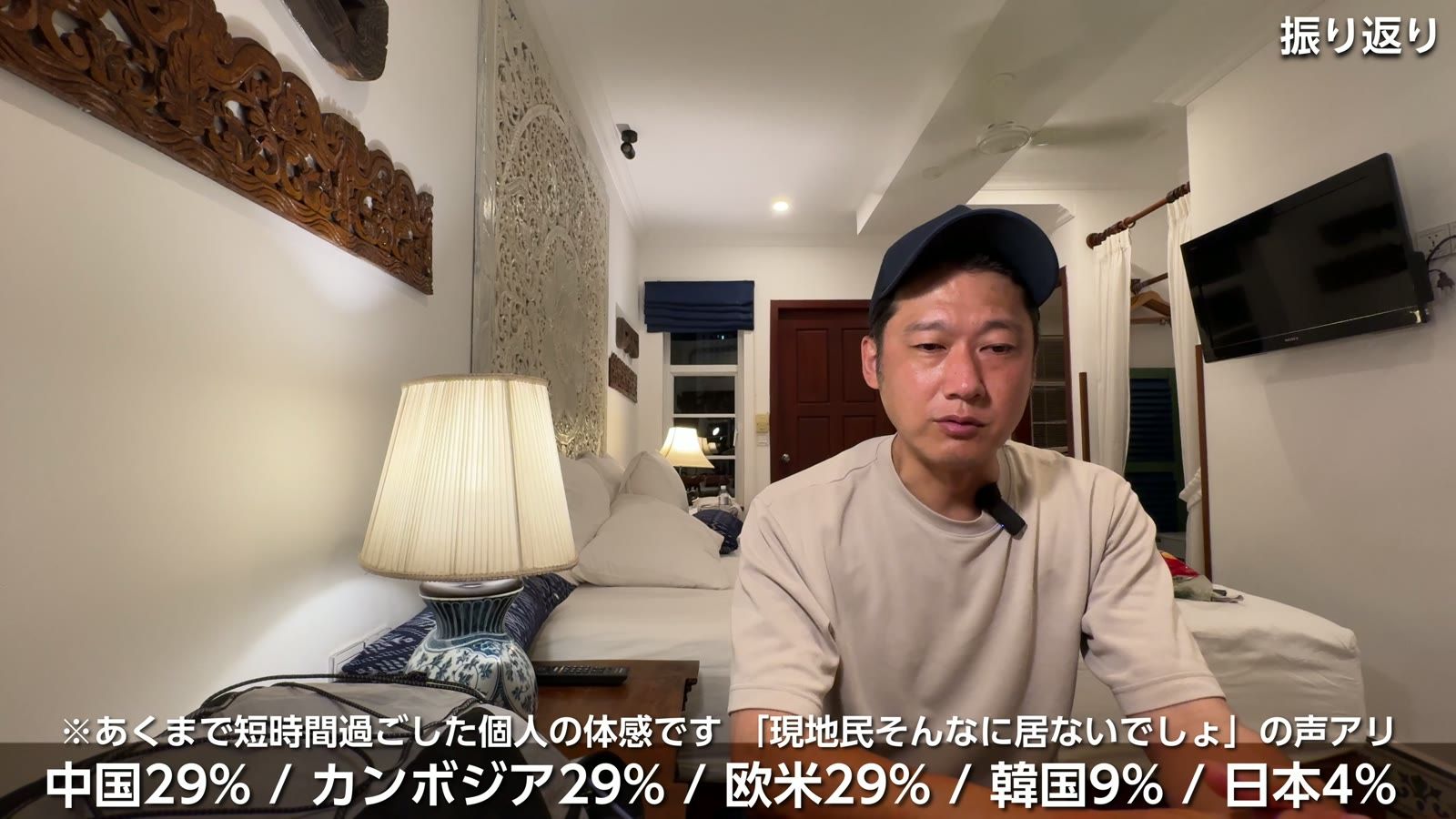 プレイヤー国籍比率。中国29% / カンボジア29% / 欧米29% / 韓国9% / 日本4%。あくまで短時間過ごした個人の体感