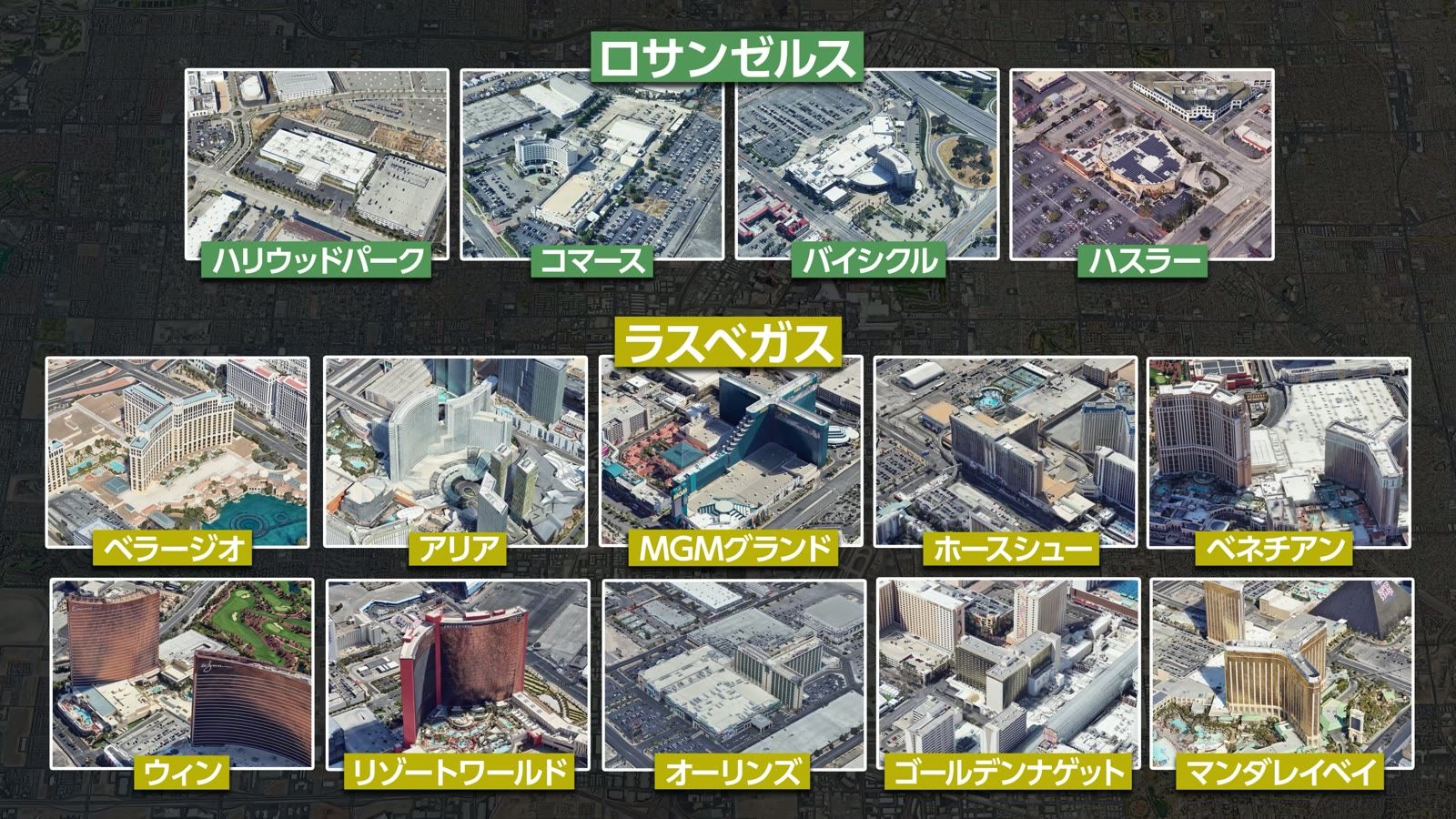 ロサンゼルス4カ所、ラスベガス10カ所の位置関係